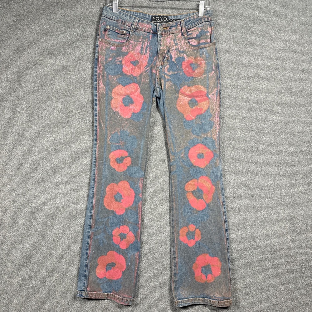YOYO Jeans Womens 9 Vintage Y2K flared pants floral patterned distressed sparkle